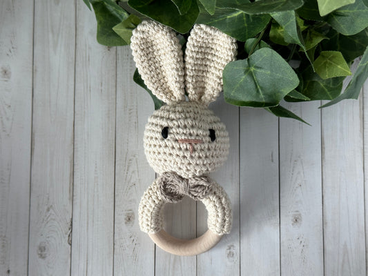 Crocheted Bunny Rattle With Bow